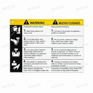 Bridgeport milling machine column warning plate BP1010200 11010200BBH replacement part for Series 1 J-Head mill
