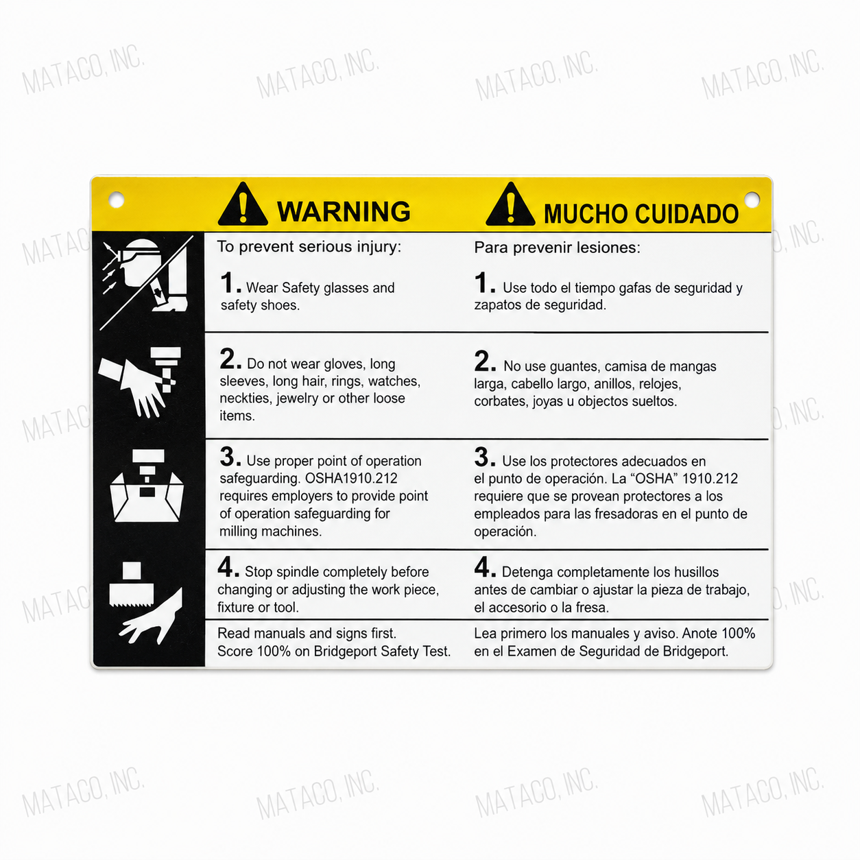 Bridgeport milling machine column warning plate BP1010200 11010200BBH replacement part for Series 1 J-Head mill