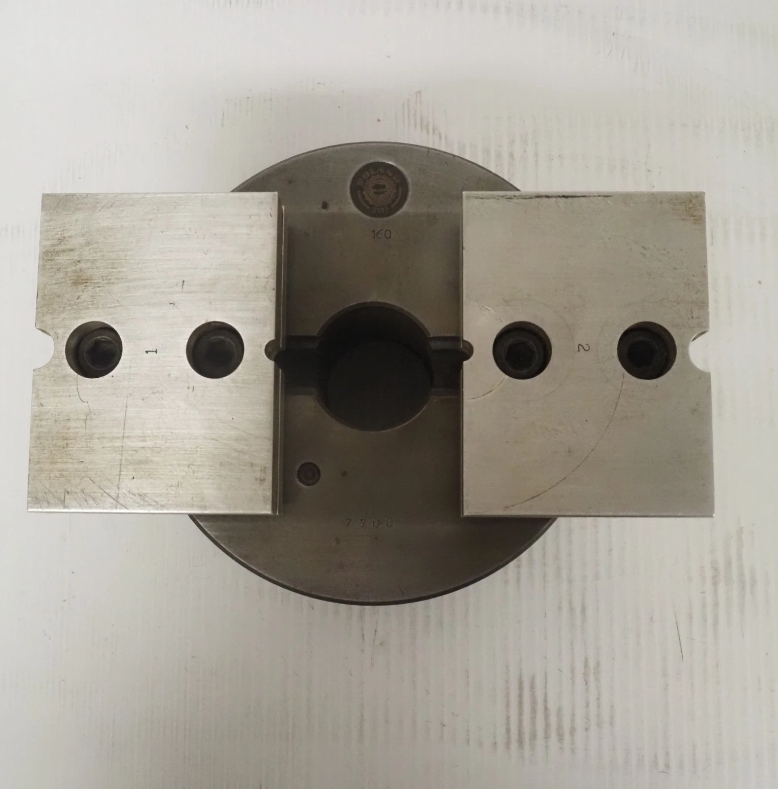 Used 6 inch Bison 2 jaw lathe chuck with Hardinge threaded spindle backplate made in Poland
