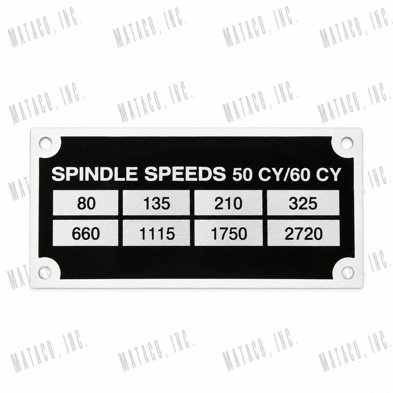 Bridgeport spindle speed name plate 1075 replacement plate for milling machine head